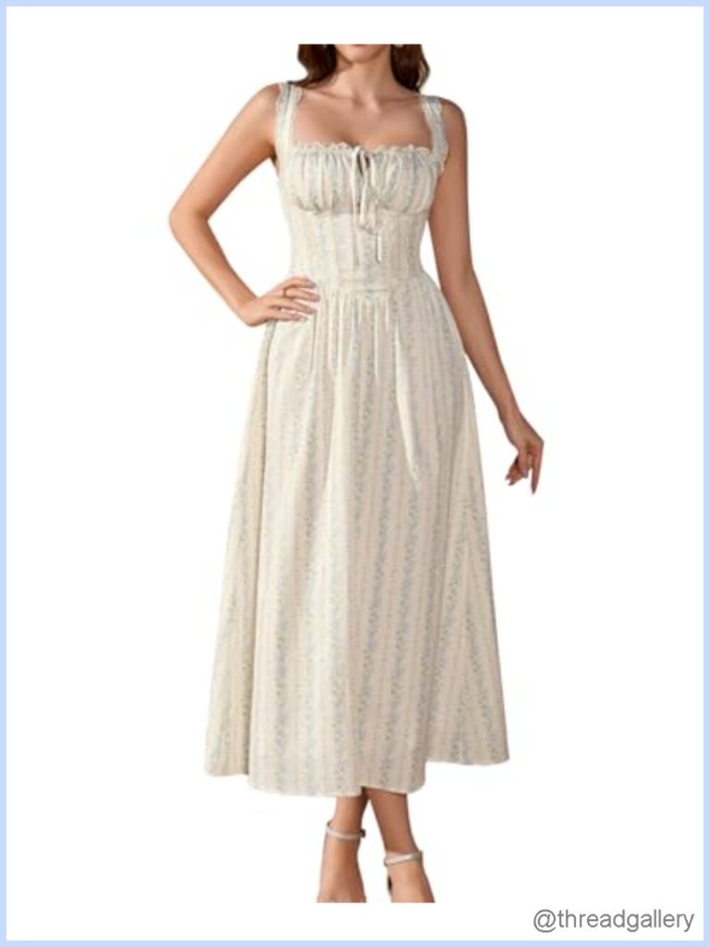 Women's Floral Corset Milkmaid Midi Dress Adjustable Straps Lace A-Line Sundress